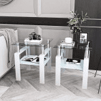 Trilenars Glass Coffee Table, End Table With Metal Legs, Tempered Glass Top Modern Minimalist Square Side Center Tables For Home, Office, Living Room