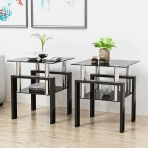 Trilenars Glass Coffee Table, End Table With Metal Legs, Tempered Glass Top Modern Minimalist Square Side Center Tables For Home, Office, Living Room