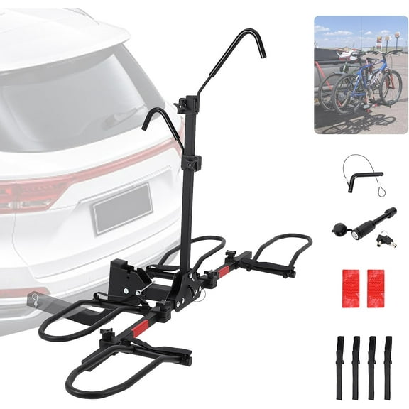 Trilenars Hitch Mounted Smart Tilting 2-Bike Rack Platform Style 2" Foldable Carrier for Standard,Fat Tire & Electric Bicycles Heavy Duty -180lbs Capacity,Black