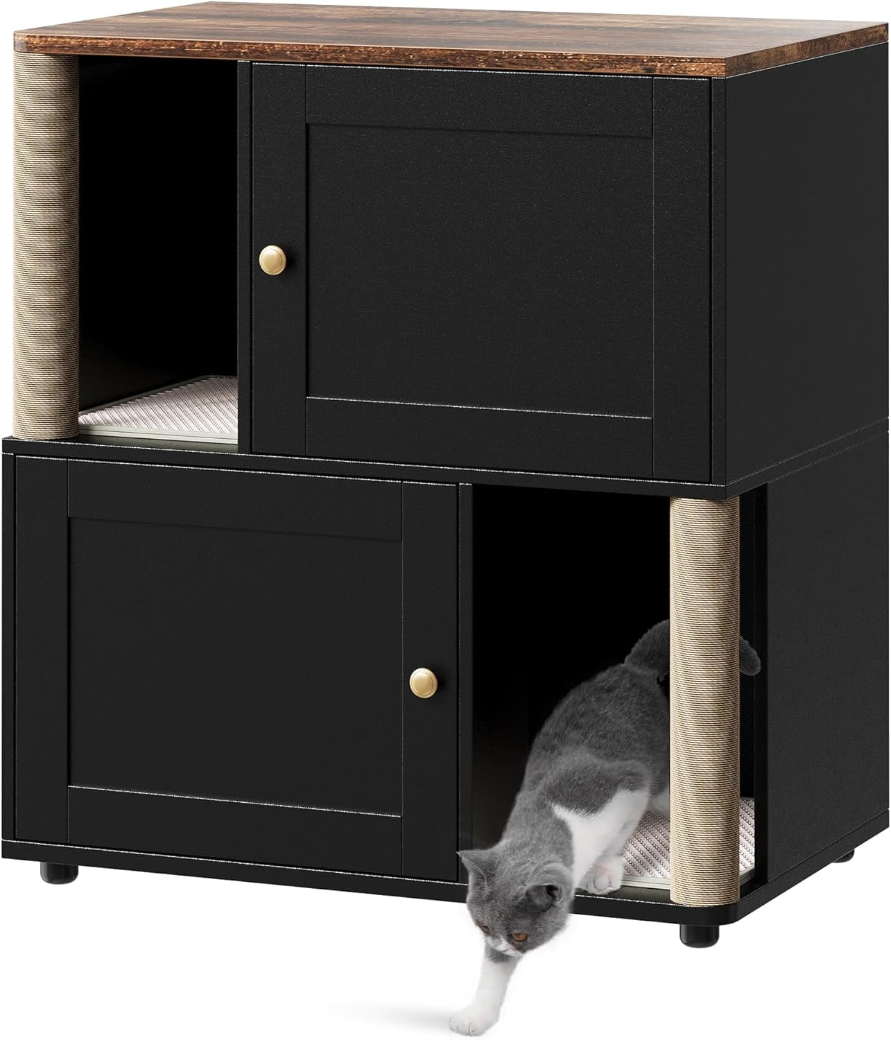 Trilenars Modern Double Layer Cats Washroom in Black,Black