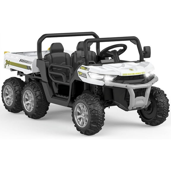 Trilenars Powered Ride-Ons, 24V 2 Seater 6 Wheel Ride On Dump Truck with Parent Remote Control,4WD Electric Car,UTV Style Dump Bed & Music Horn for Ages 3+,White
