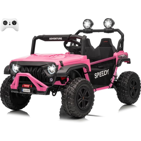 Trilenars Powered Ride-Ons, 24V Ride on Truck - Vehicles with Remote Control, 2 Seater,4WD, 3 Speeds, LED Lights, Bluetooth MP3, Parent Safety Brake, Storage,Pink