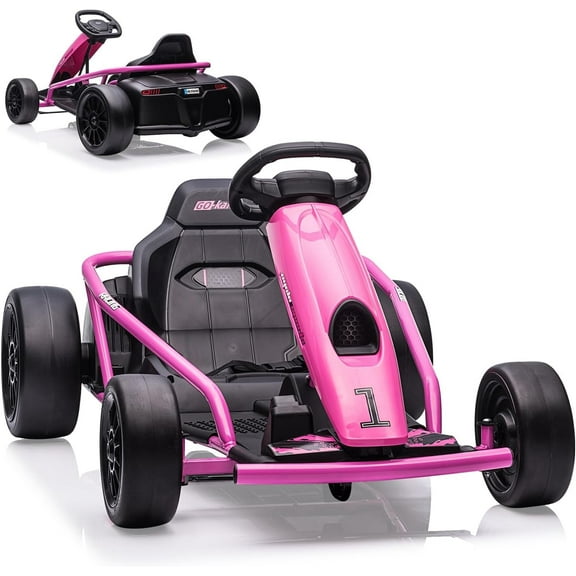 Trilenars Ride on Go Kart in Rose Red for Teens with Music,Rose Red