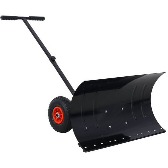 Trilenars Snow Shovel with Wheels, Snow Pusher, Snow Removal Tool with Adjustable Angle Handle with Padding, 29 Inch Blade, 10 Inch Wheels, Black