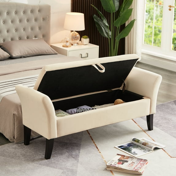 Trilenars Storage Bed Stool, 51.5-Inch Soft Velvet Fabric Rectangular Storage Rack Bed Stool, Used for Bedroom and Living Room