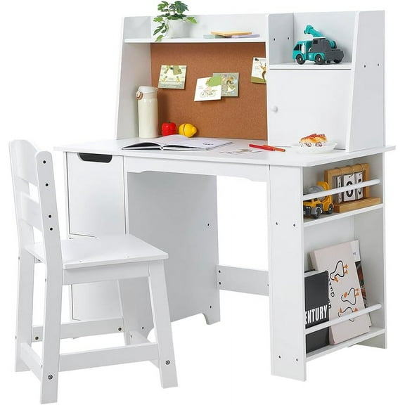 Trilenars Study Desk and Chair Set for Boys and Girls,White