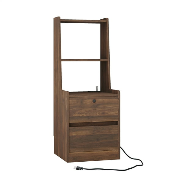 Trilenars Tall Nightstand With Charging Station, 6 Colors Night Light Voice-activated, Tall Bedside Table With Bookshelf And Lockable Cabinet For Home Office