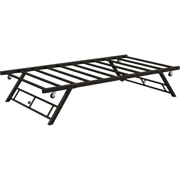 Trilenars Twin Pop Up Trundle Bed Frame,Trundle Day Bed with Lockable Casters,Foldable Metal Platform,Frame Only,Bronze