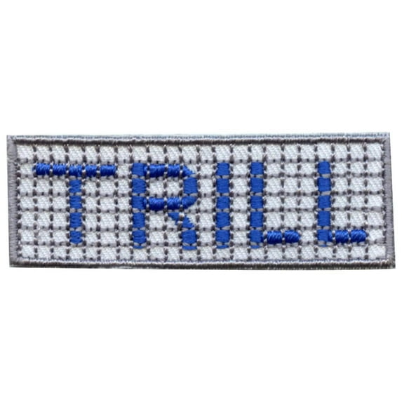 Trill Script Blue Tile Curb Street Sign Iron On Embroidered Patch