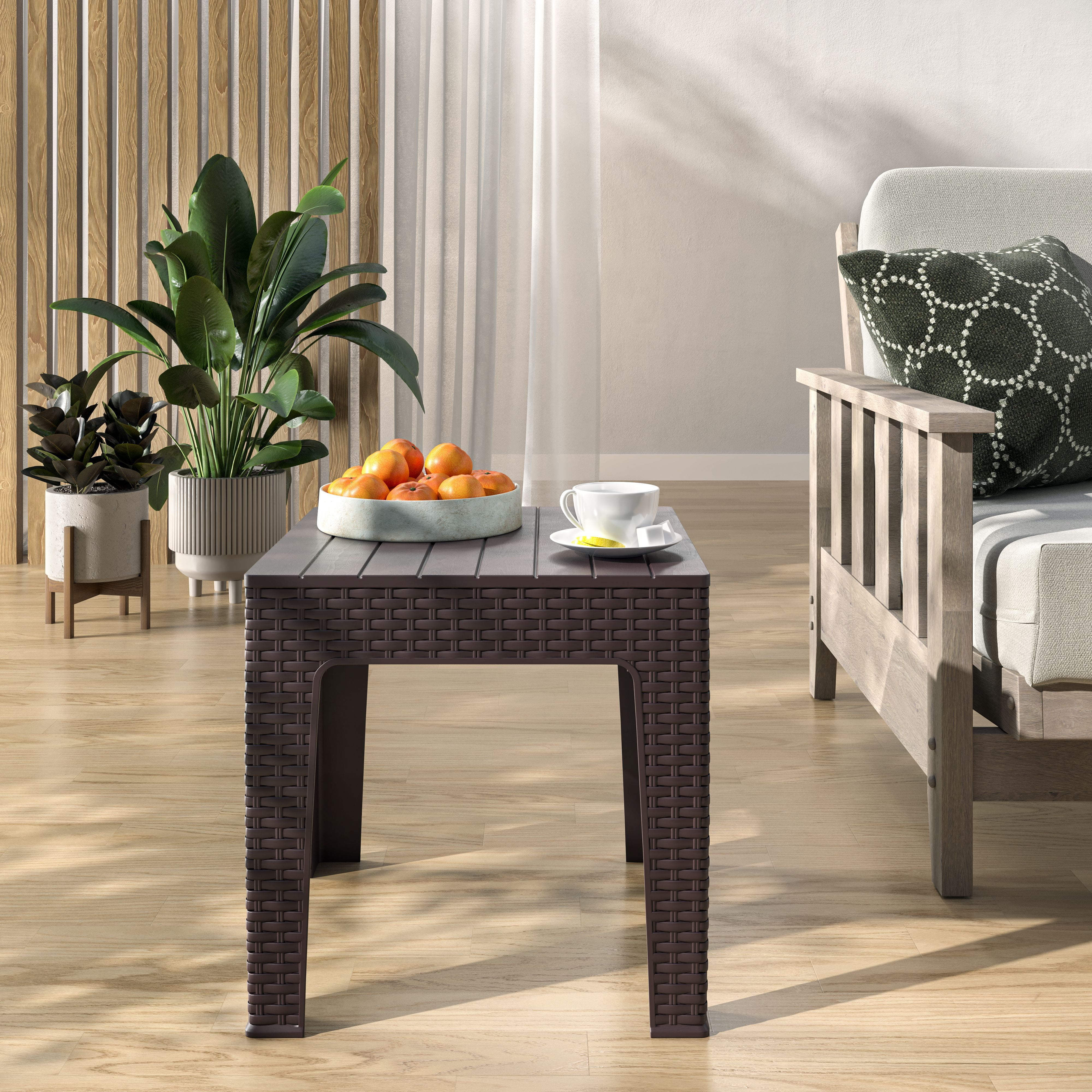 Wenge Brown Resin Woven Outdoor Patio End Table