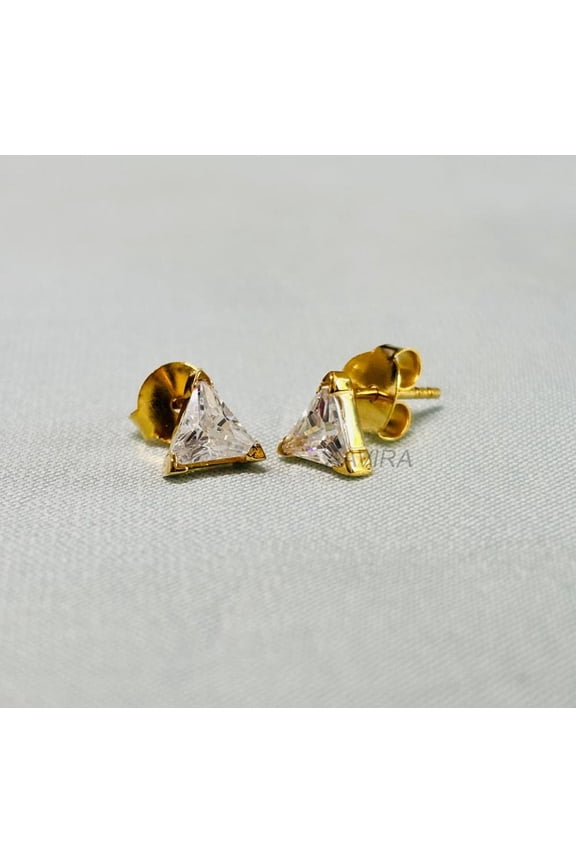 Trilliant Cut Diamond Stud Earrings, Tiny Push Back Diamond Everyday Studs, Gift For Him/Her