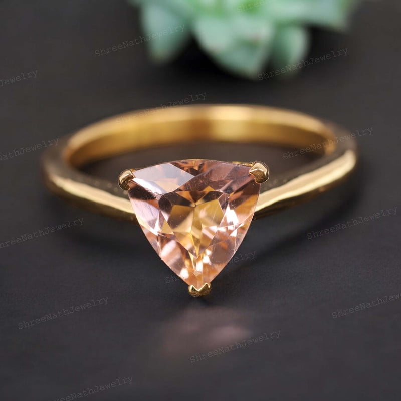Trilliant Cut Morganite Wedding Ring Solitaire Proposal Women Jewelry ...