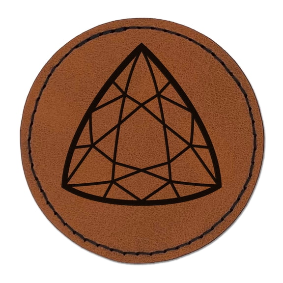 Trilliant Triangle Gem Diamond Cut Jewelry 2.5" Faux Leather Round Engraved Iron-On Patch - Brown