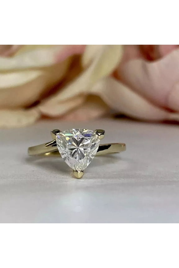 Trillion Cut 2Ct Natural Moissanite Diamond Ring in Yellow Gold Plated 14k