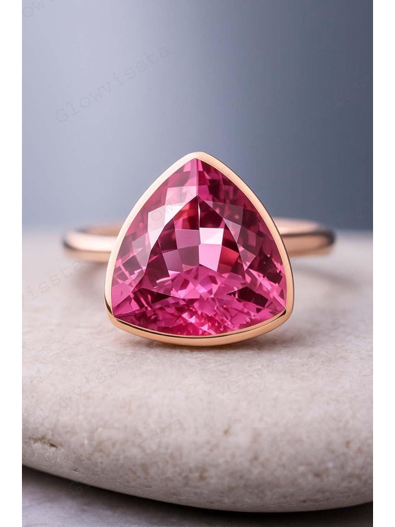 Trillion Cut Ceylon Pink Sapphire Ring • Gold Solitaire Statement Ring • Unique Pink Gemstone Jewelry • Elegant Gift for Women
