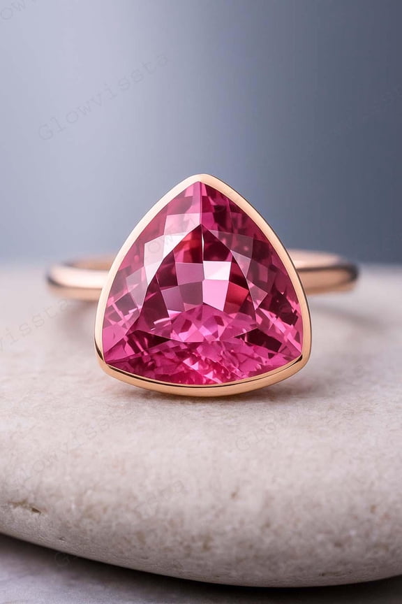 Trillion Cut Ceylon Pink Sapphire Ring • Gold Solitaire Statement Ring • Unique Pink Gemstone Jewelry • Elegant Gift for Women