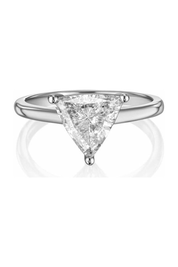 Trillion Cut Solitaire Diamond Engagement Ring, Single Diamond Ring, Proposal Ring, 1.50 Simulated Diamond, 14K White Gold Plated