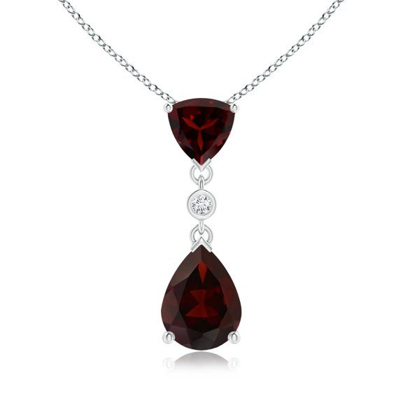 Angara Necklace - Natural Garnet Drop Pendant Necklace with Diamond in 925 Sterling Silver for Women (Size-8x6mm) | January Birthstone, Birthday, Anniversary, Christmas, Jewelry Gift for Women