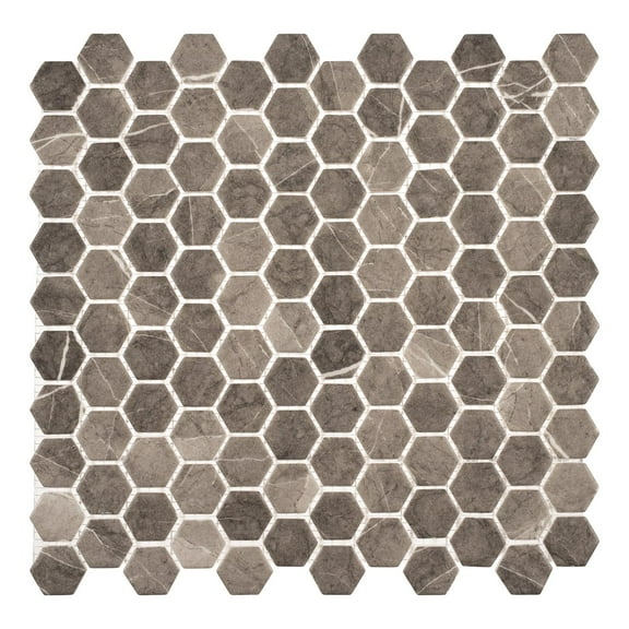 Trillions Fossil Gray Honeycomb Stone Look Matte Glass Mosaic Wall and Floor Tile