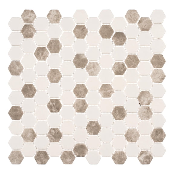 Trillions Oatmeal Gray Honeycomb Stone Look Matte Glass Mosaic Wall and Floor Tile