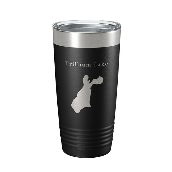 Trillium Lake Map Tumbler Travel Mug Insulated Laser Engraved Coffee Cup Oregon 20 oz Black