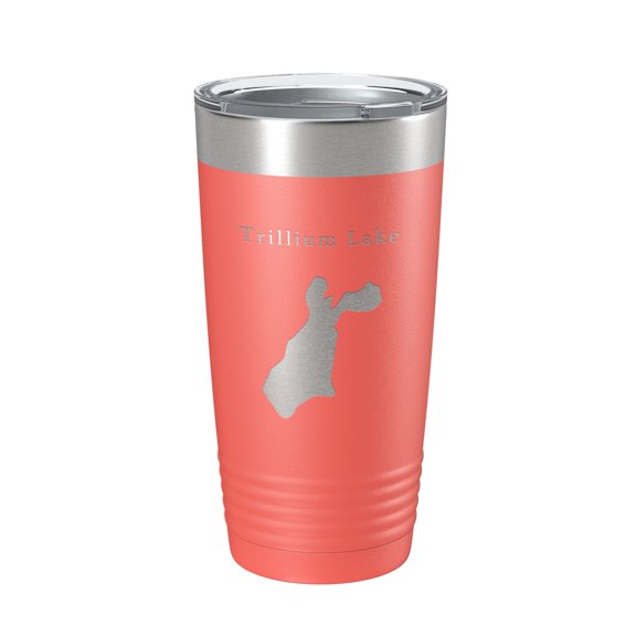 Trillium Lake Map Tumbler Travel Mug Insulated Laser Engraved Coffee Cup Oregon 20 oz Coral