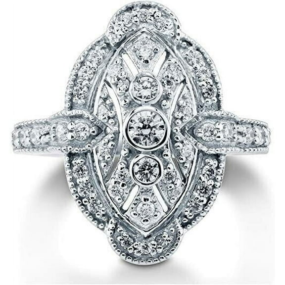 Trilogy Bezel Set Art Deco Milgrain Dome Ring 14K White Gold Over 2.8 Ct Diamond