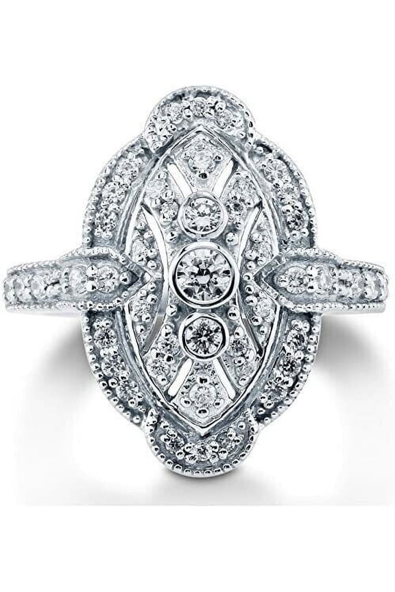 Trilogy Bezel Set Art Deco Milgrain Dome Ring 14K White Gold Over 2.8 Ct Diamond