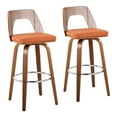 thumbnail image 1 of Trilogy Mid-Century Modern Barstool In Walnut And Orange Fabric - Set Of 2, 1 of 8