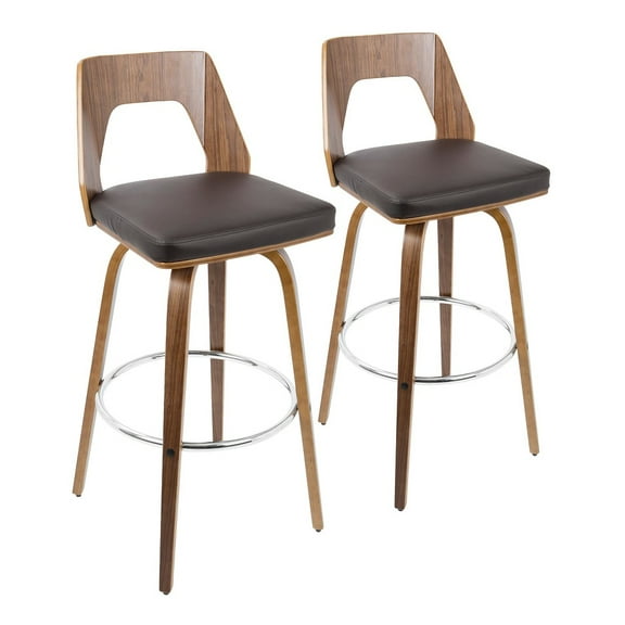 Trilogy Mid-Century Modern Barstool in Walnut and Brown Faux Leather by LumiSource - Set of 2