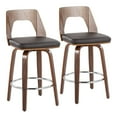 thumbnail image 1 of Trilogy Mid-Century Modern Counter Stool In Walnut And Brown Faux Leather - Set Of 2, 1 of 7
