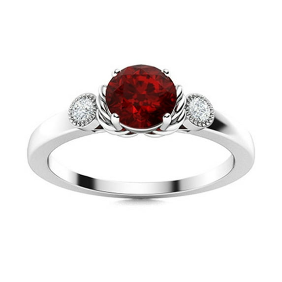 Trilogy Ring! 5 MM Round Garnet 925 Sterling Silver Women Valentines Day Gifts Jewelry
