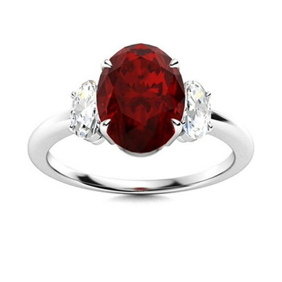 Mooneye 7X5 mm Oval Garnet 925 Sterling Silver Three Stone Women Valentines Day Gift Ring