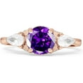 thumbnail image 1 of Trilogy Ring Round Pear Teardrop Amethyst Cubic Zirconia Rose Tone 925 Sterling Silver, Size 5, 1 of 7