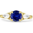 thumbnail image 1 of Trilogy Ring Round Pear Teardrop Blue Sapphire Cubic Zirconia Yellow Tone 925 Sterling Silver, Size 9, 1 of 7
