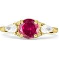 thumbnail image 1 of Trilogy Ring Round Pear Teardrop Ruby Cubic Zirconia Yellow Tone 925 Sterling Silver, Size 10, 1 of 7