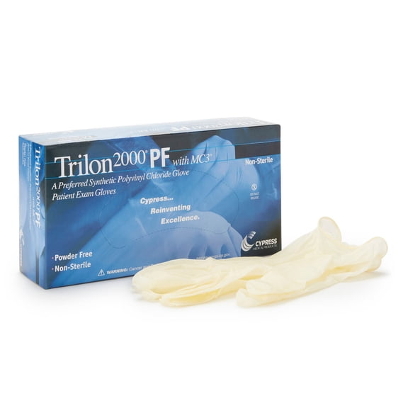 Trilon 2000 PF with MC3 Vinyl Exam Gloves, Latex-Free - Ivory, Size Large, 100 Count, 1 Box