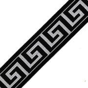 Trim 4-Yards 40mm Greek Key Elastic Stretch Ribbon, Stretch Elastic Band, Headband, Hand Band and Waist Belt, TR-11375 (Silver)