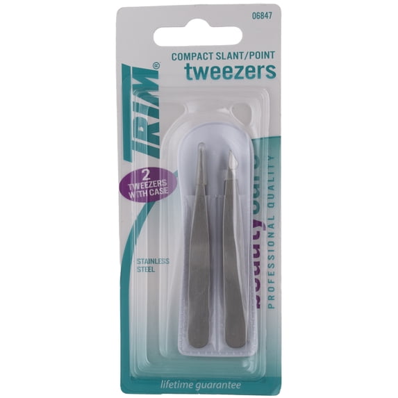 Trim Compact Slant Point Stainless Steel Tweezers, 2 Ct (2 pack)