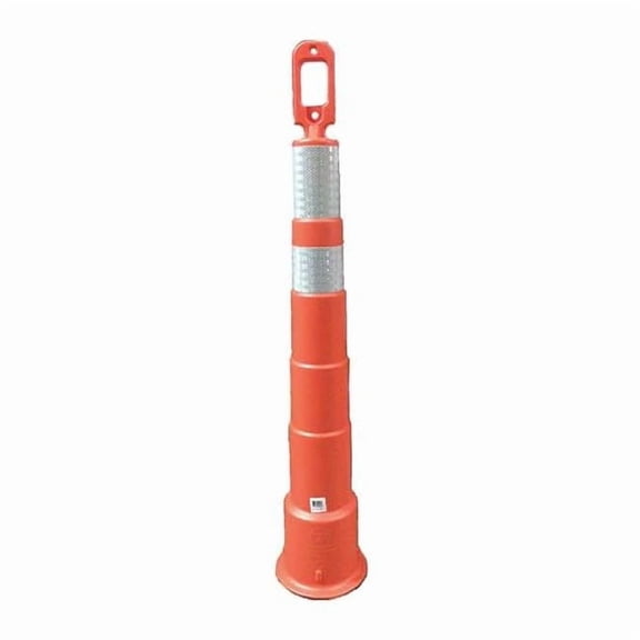 Trim Line Channelizer, HDPE, Looper Top, 49 in H, Orange, 4 Reflective Stripes, 4 in H, Engineer