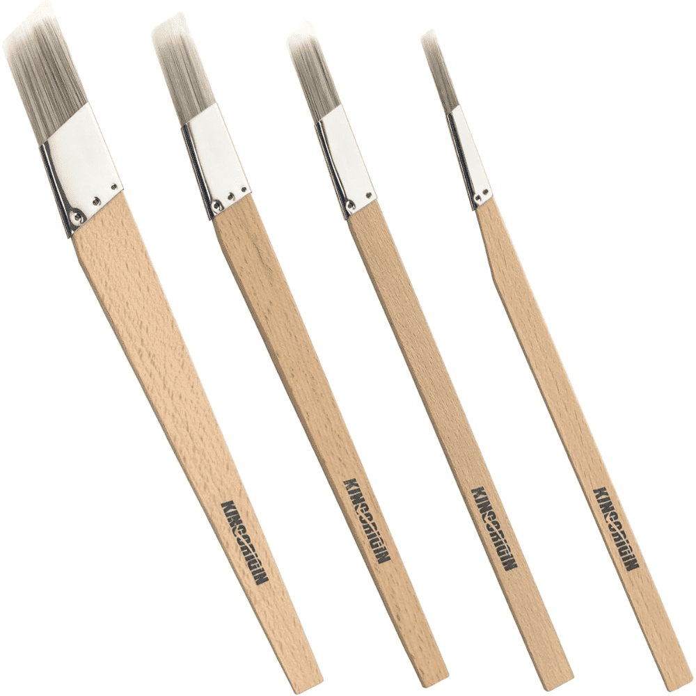 Kingorigin 4-Piece Long Handle Detail Paint Brushes Set, 0.25", 0.5", 0.7", 1" Assorted Sizes, Wood Handle, for Trim, Edging & Narrow Areas