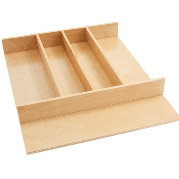 Trim-to-Fit Silverware Drawer Organizer For Kitchen Utensils, Cutlery Cabinet Storage Divider Insert, 18.5" x 22", Maple Wood, 4WUT-1