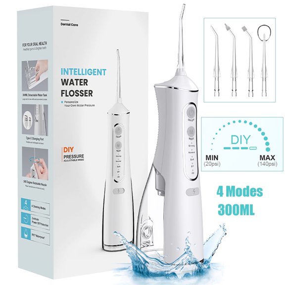 TrimTide Rechargeable Water Flossser Thread Oral Irrigator for Teeth Cleaning 300ml 4 modes Portable Powerful Mouth Washing