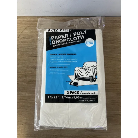 Trimaco 02324 Paper / Poly Drop Cloth 9Ft X 12Ft (2 Pack)