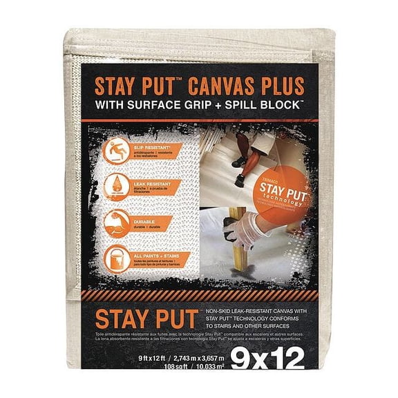Trimaco 04321 9' X 12' Tan Stay Put™ Canvas Plus With Surface Grip & Spill Block™ Drop Cloths