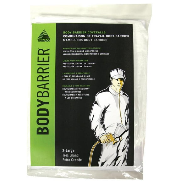 Trimaco 09955 Protective Coverall, XL, Zipper Closure, Polyolefin, White