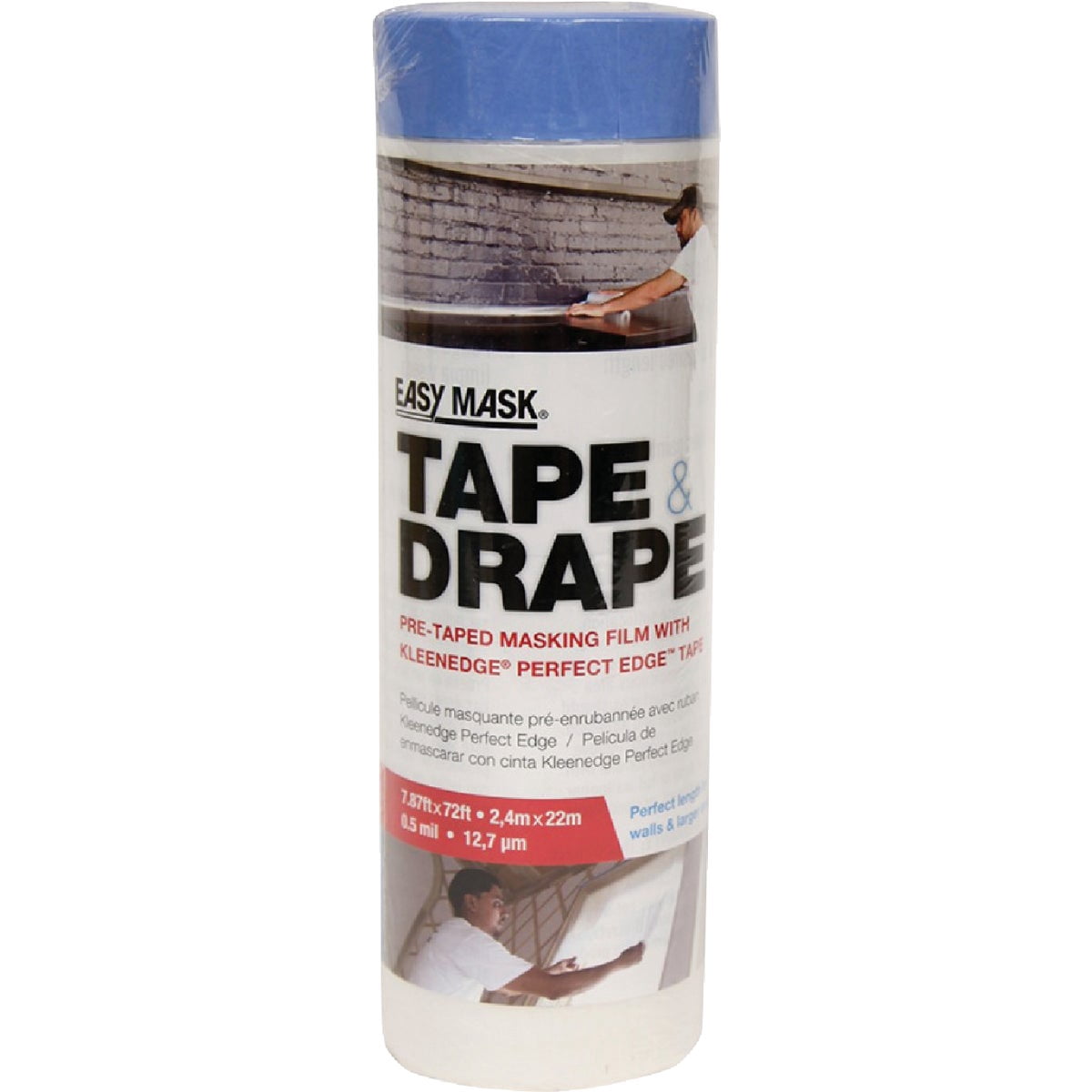 Trimaco 396490 Easy Mask Tape & Drape Pre-Tape Masking Film with 14 day Blue PerfectEdge Tape, 2.4m x 22m