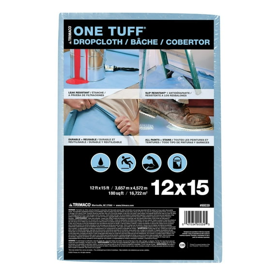 Trimaco 90039 One Tuff Dupont Sontara Professional Grade Drop, 0.011 in T, 12 W X 15 Ft L, Cloth, 12x15 Feet, Blue, 180 Sq