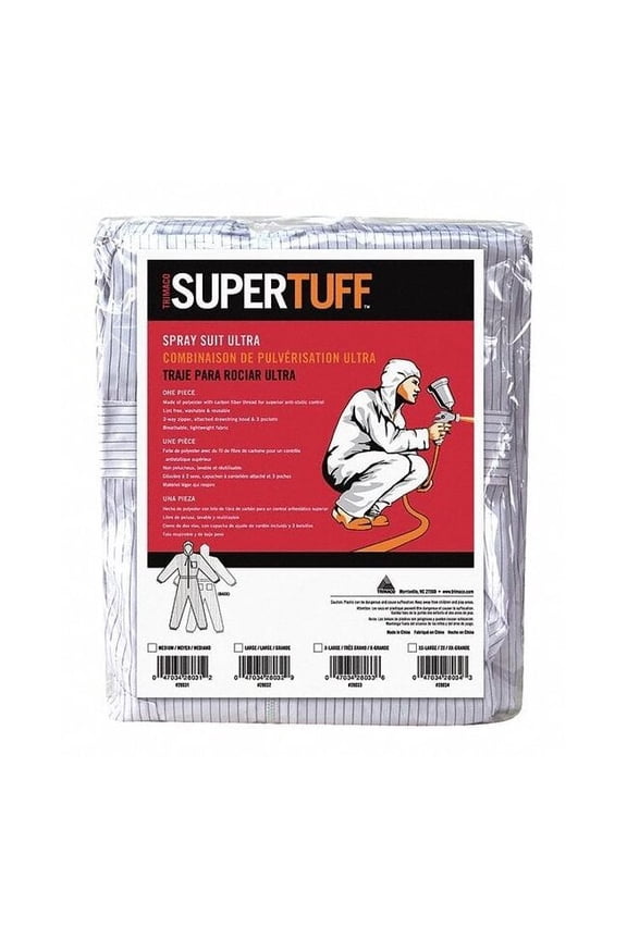 SuperTuff 28032 Painter's Ultra Spray Suit, Large, White, Polyester/Carbon Fiber Thread