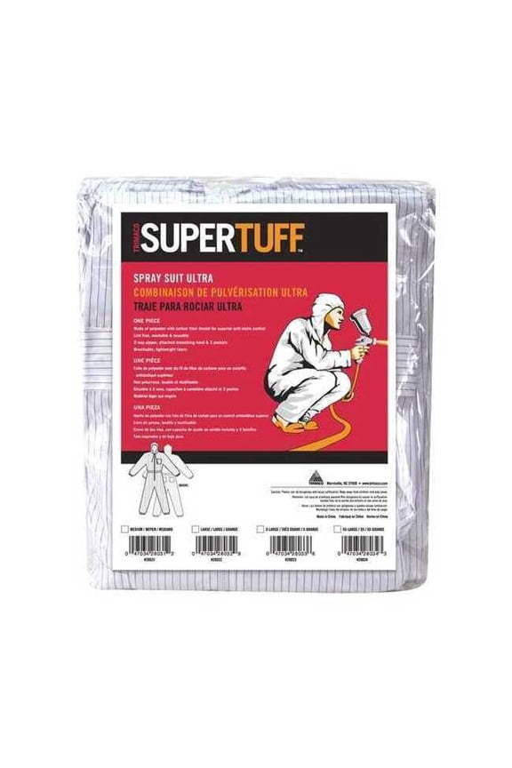 SuperTuff 28033 Painter's Ultra Spray Suit, X-Large, White, Polyester/Carbon Fiber Thread